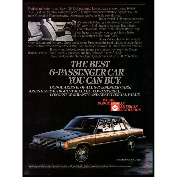 1984 Dodge Aries K Car Sedan Vintage Print Ad 80s Man Cave Wall Art Photo - Picture 1 of 1